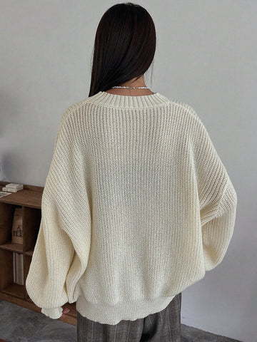 Women's Casual Solid Color Loose Fit Round Neck Sweater