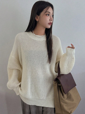 Women's Casual Solid Color Loose Fit Round Neck Sweater