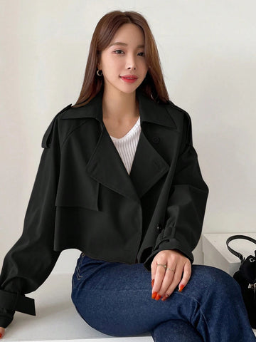 DAZY Ladies' Solid Color Simple Daily Trench Coat With Long Sleeves