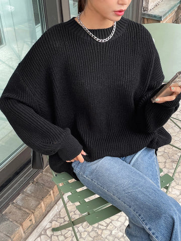 Women's Casual Solid Color Loose Fit Round Neck Sweater