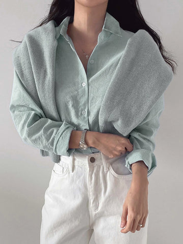 DAZY Women's Striped Loose Business Casual Long Sleeve Shirt