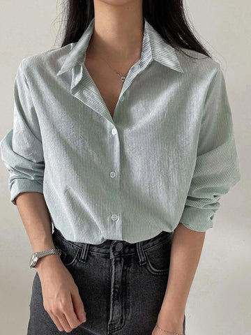 DAZY Women's Striped Loose Business Casual Long Sleeve Shirt