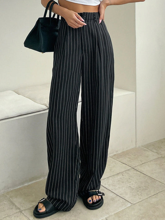 DAZY Striped Fold Pleated Tailored Pants,Women Dress Pants