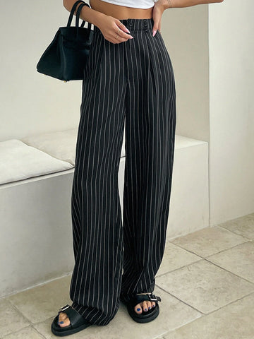 DAZY Striped Fold Pleated Tailored Pants,Women Dress Pants