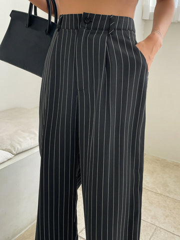 DAZY Striped Fold Pleated Tailored Pants,Women Dress Pants