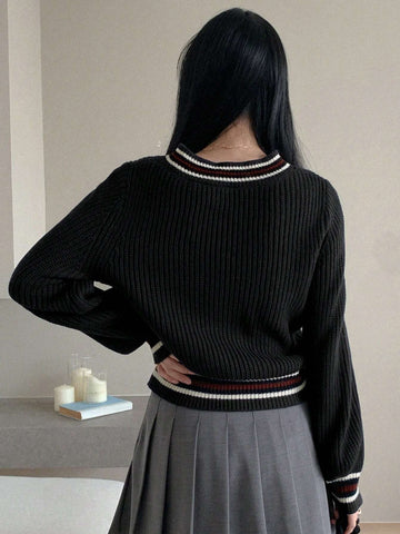 DAZY Casual Color Block V-Neck Sweater