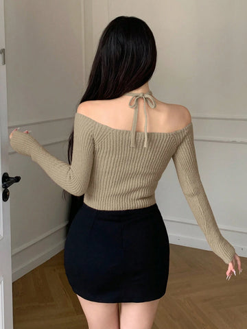 DAZY Cross-Strap Spaghetti Strap Cropped Knit Sweater Top