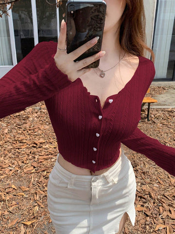 Textured Striped Heart Design Women's T-Shirt