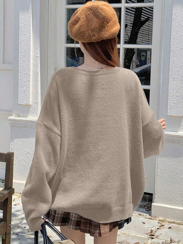 DAZY Women's Casual Crew Neck Cartoon Bear Pattern Sweater