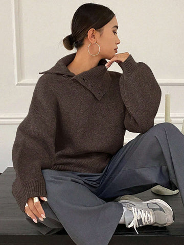 DAZY Women's Loose Casual Solid Color Sweater