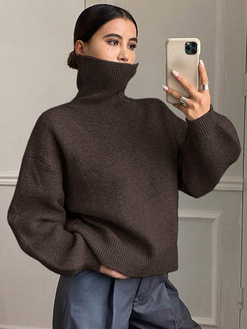 DAZY Women's Loose Casual Solid Color Sweater