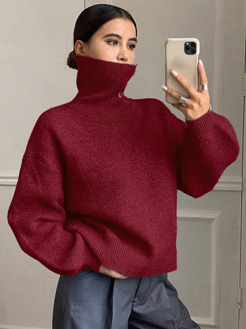 DAZY Women's Loose Casual Solid Color Sweater