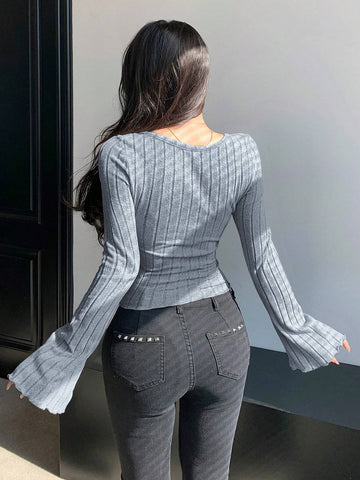 DAZY Cross Detail Long Sleeve T-Shirt