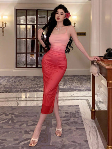 Joudiya Women Gradient Color Slim-Fit Dress With Spaghetti Stra