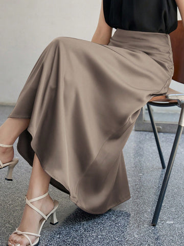 DAZY Women's Elegant Solid Color A-Line Skirt