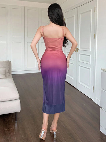 Joudiya Women Gradient Color Slim-Fit Dress With Spaghetti Stra