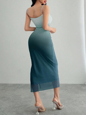 DAZY Women's Elegant Ombre Slim Fit Midi Cami Dress