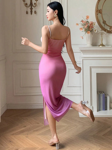 Joudiya Women Gradient Color Slim-Fit Dress With Spaghetti Stra