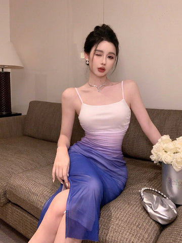 DAZY Women's Elegant Ombre Slim Fit Midi Cami Dress