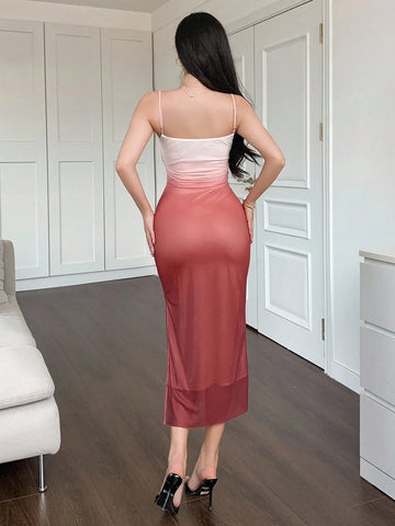 Joudiya Women Gradient Color Slim-Fit Dress With Spaghetti Stra