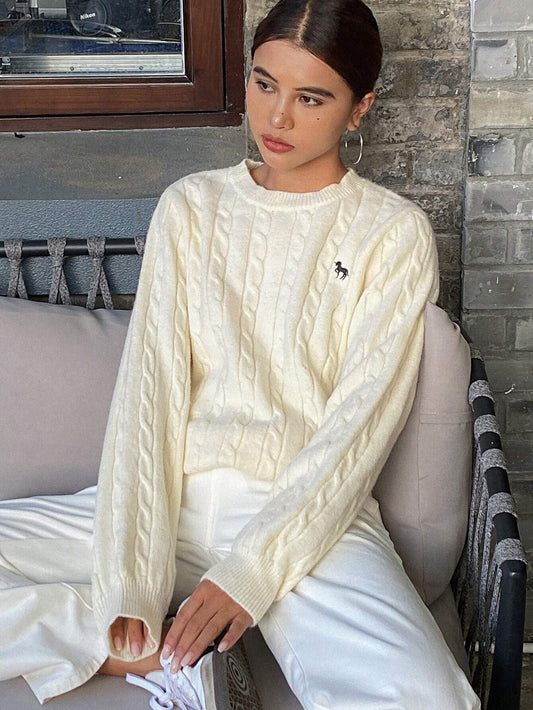Loose Fit Embroidered Horse Design Sweater