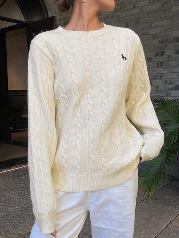 Loose Fit Embroidered Horse Design Sweater