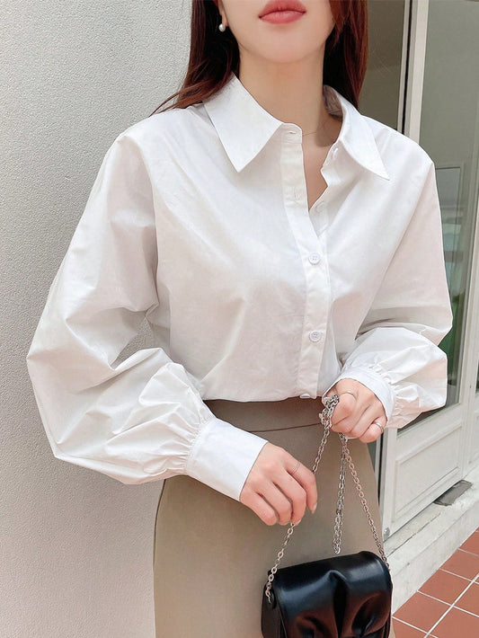 DAZY Women's Business Casual Plain Long Sleeve Shirt