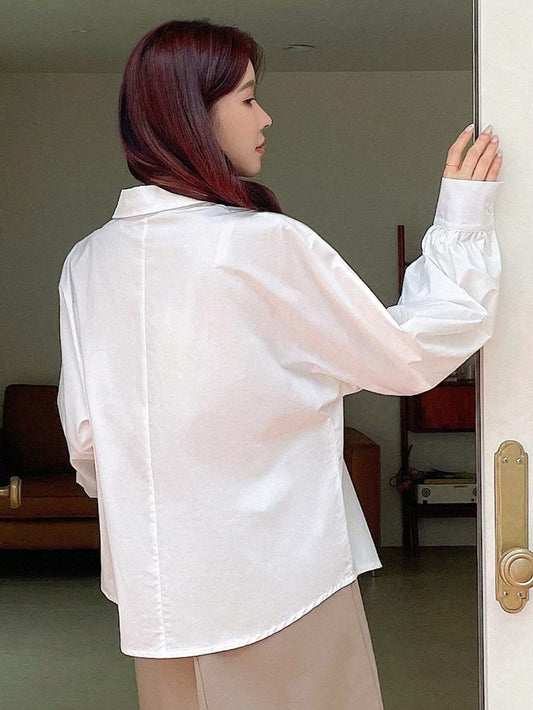 DAZY Women's Business Casual Plain Long Sleeve Shirt