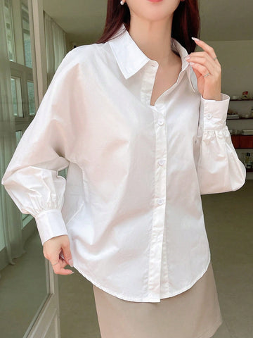 DAZY Women's Business Casual Plain Long Sleeve Shirt