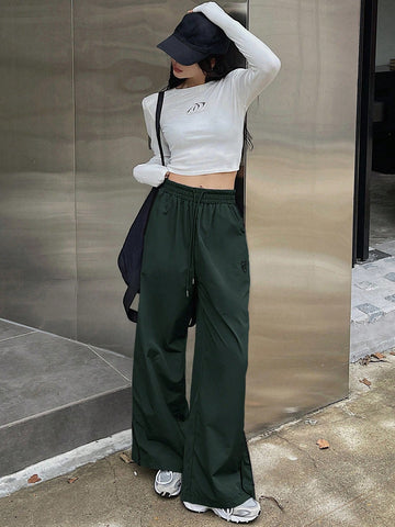 DAZY Women's Solid Color Simple Daily Pants With Bowknot Decoration