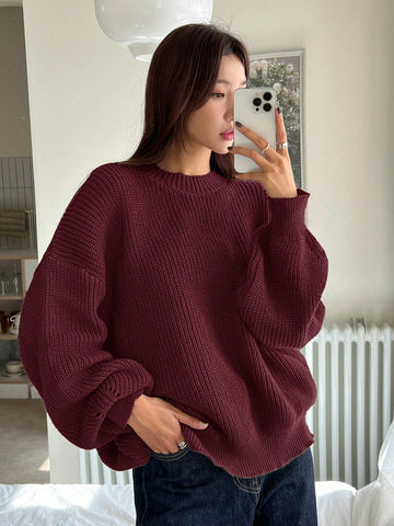 Women's Casual Solid Color Loose Fit Round Neck Sweater