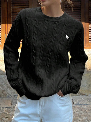 Loose Fit Embroidered Horse Design Sweater