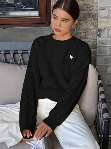 Loose Fit Embroidered Horse Design Sweater