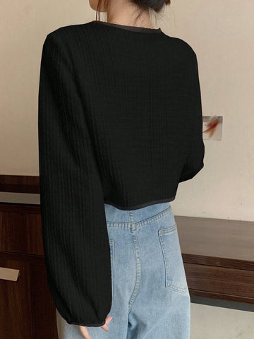 DAZY Contrast Binding Tie Front Crop Jacket