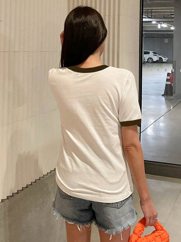 DAZY Women's Colorblock Letter Printed T-Shirt