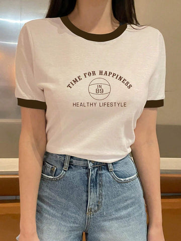DAZY Women's Colorblock Letter Printed T-Shirt