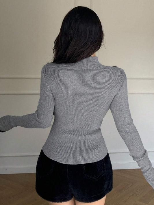 Women's Contrast Color Patchwork Hollow Out Turtleneck Sweater