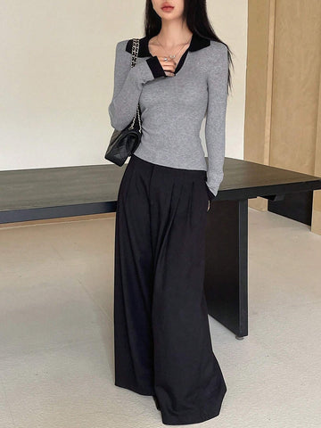 DAZY Women's Contrast Color Pullover Sweater