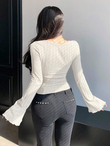 DAZY Cross Detail Long Sleeve T-Shirt