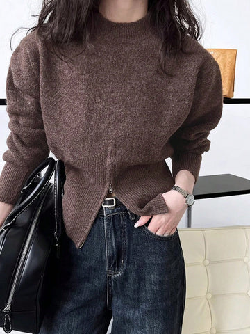 DAZY Women's Designed Half Zipper Pullover Sweater