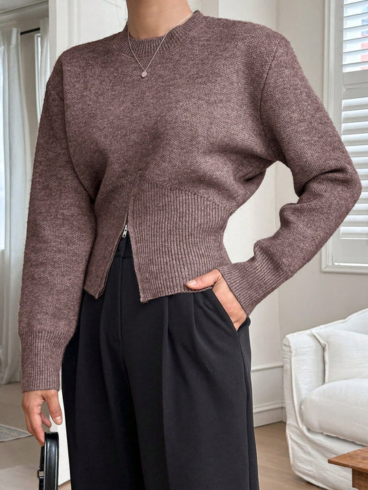 DAZY Women's Designed Half Zipper Pullover Sweater