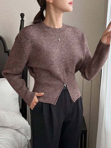 DAZY Women's Designed Half Zipper Pullover Sweater