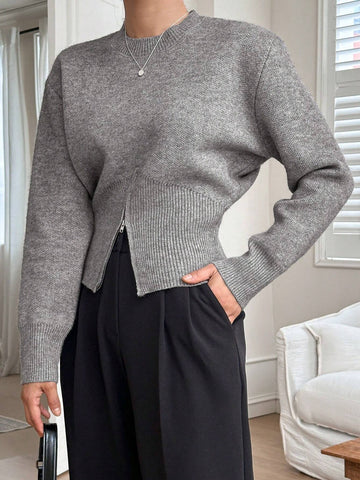 DAZY Women's Designed Half Zipper Pullover Sweater