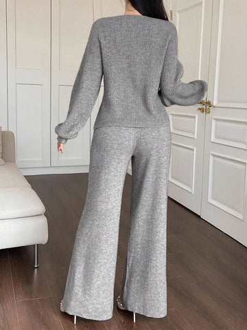 Women's Elegant Commuter Criss-Cross Wrap Sweater & Knit Pants
