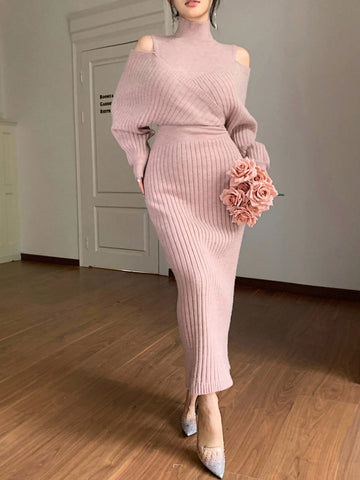 DAZY Women's Elegant Minimalist Fashion Knit Midi Dress