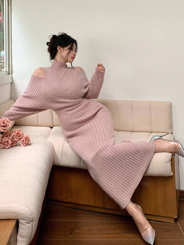 DAZY Women's Elegant Minimalist Fashion Knit Midi Dress