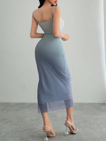 Joudiya Women Gradient Color Slim-Fit Dress With Spaghetti Stra