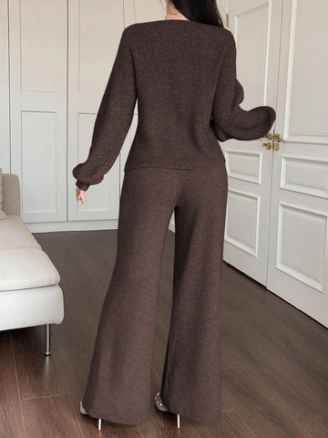 Women's Elegant Commuter Criss-Cross Wrap Sweater & Knit Pants