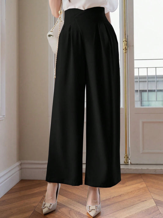 Women's Solid Color High Waist Simple Wide-Leg Pants