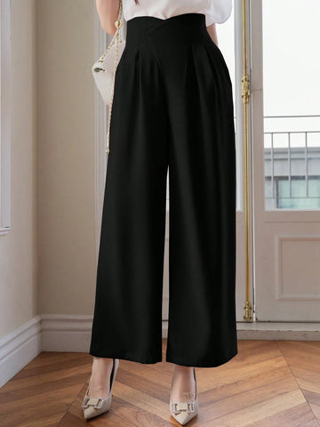 Women's Solid Color High Waist Simple Wide-Leg Pants